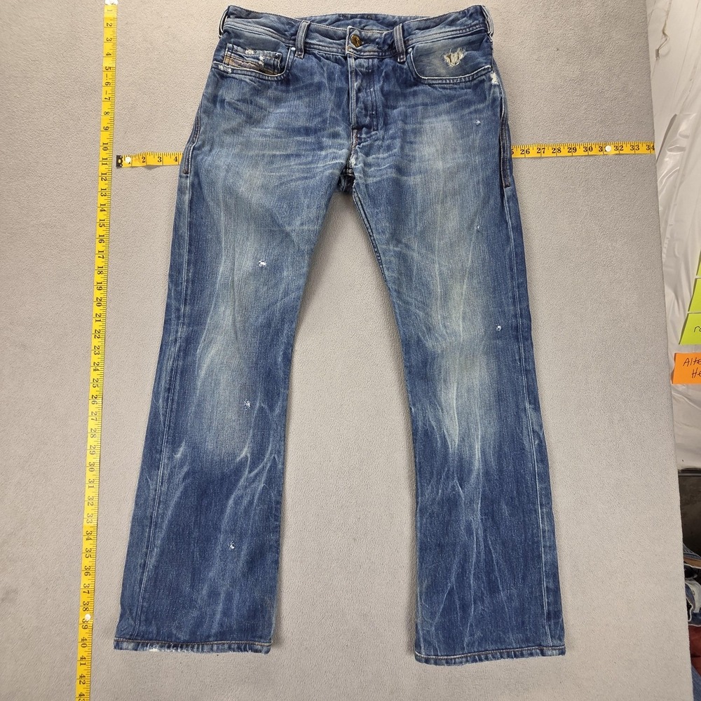 Diesel Jeans Mens 31x32 Blue Zatiny Regular Bootcut Distressed Made Italy 008CO